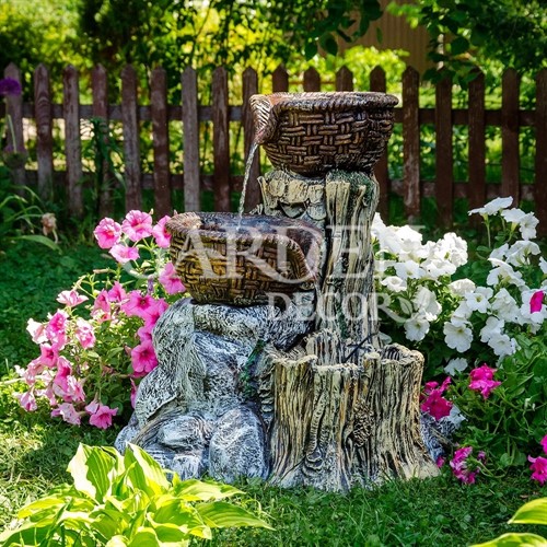 Фонтан садовый с двумя корзинами на камне высота 70см U08969 - фото 42481