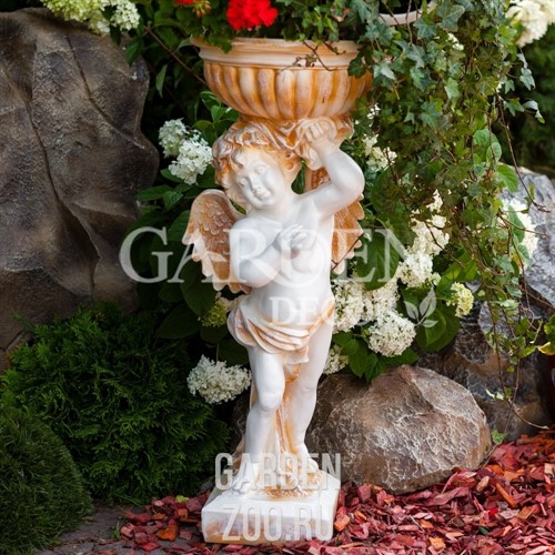Скульптура садовая Ангел с вазой белый с патиной полистоун высота 90см F03081-WP