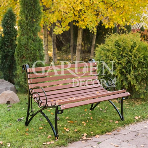 Скамейка садовая с перилами деревянная длина 120см 881-11R - фото 53400
