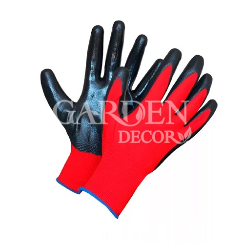 Перчатки нейлоновые Люкс с нитрил.покрыт. красно-черные - фото 60895