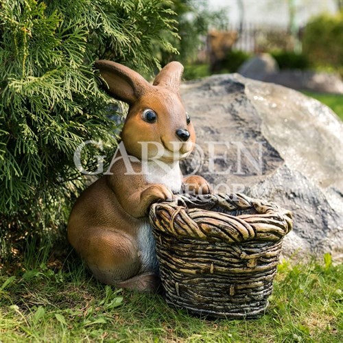 Кашпо Кролик с корзиной садовое для растений F08759-Br - фото 64147