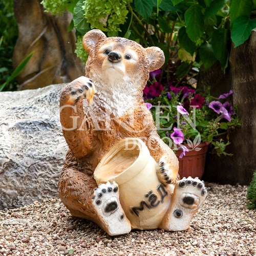 Фигура садовая Медведь с бочонком мёда полистоун F01214 - фото 66522