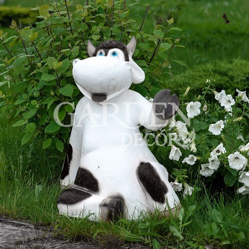Фигура садовая Корова сидит чёрно-белая полистоун F08691