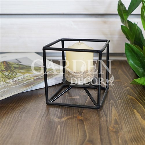 Подсвечник металлический Куб чёрный под 1 свечу 607-38-B - фото 67079
