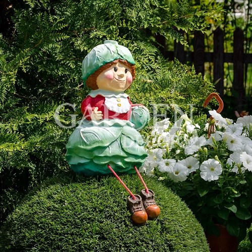 Фигура садовая Гном девочка капустка ножки на верёвочках высота 40 см - фото 67242