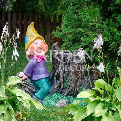 Фигура садовая Гном на пне с кашпо для цветов F08845 - фото 73211