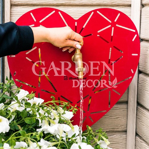 Умывальник Сердце настенный садовый с кронштейном для шланга красный металл 550-017Red - фото 74485