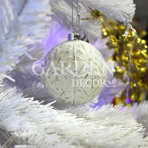 Шар новогодний Иней с серебряной веткой 8см - фото 76750