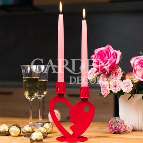 Подсвечник декоративный Сердце на две свечи настольный металл красный 607-106R - фото 78943