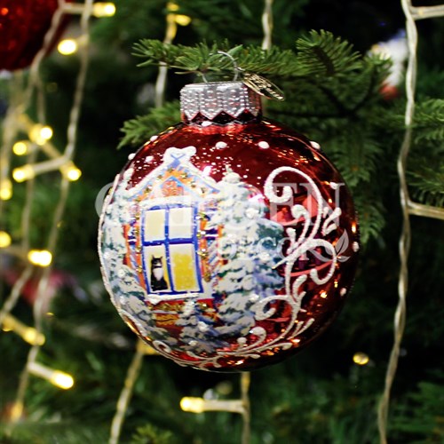 Шар ёлочный Кошка в окошке 80мм - фото 85265