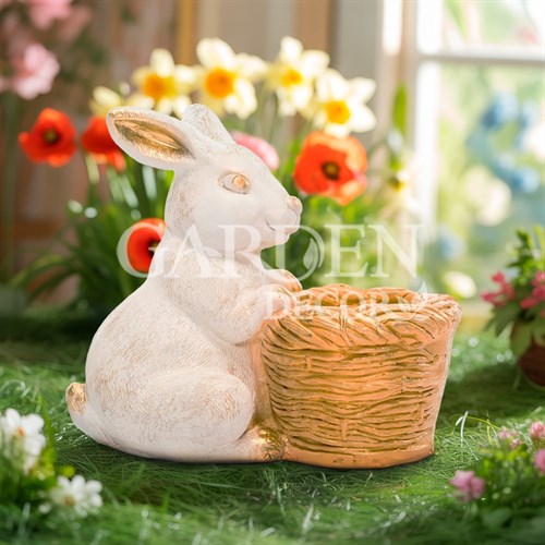 Кашпо садовое для растений Кролик с корзиной F08759-WG - фото 87226
