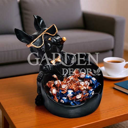 Конфетница декоративная Бульдог чёрно-золотая полистоун U09392B - фото 88776