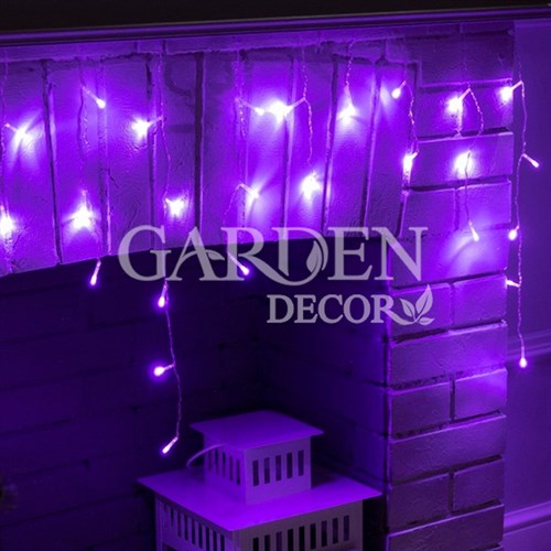 Гирлянда Бахрома ECO 1,8х0,5м фиолетовое свечение 8 режимов прозрачная нить - фото 89219