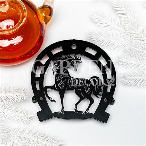 Подставка под горячее Лошадь металл чёрная 300-133B - фото 89232