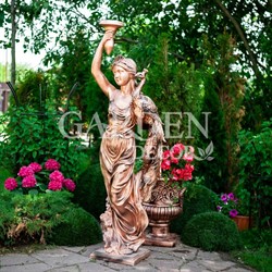 Скульптура парковая Девушка с павлином под бронзу высота 144см F08463