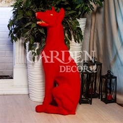 Фигура Доберман сидит интерьерный красный флокированный 60 см FL01156-R