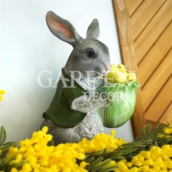 Фигура садовая Заяц с капустой серый кашпо U09093-Gray