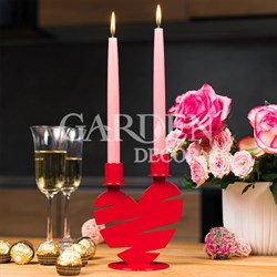 Подсвечник настольный Сердце на две свечи декоративный металл красный 607-105R
