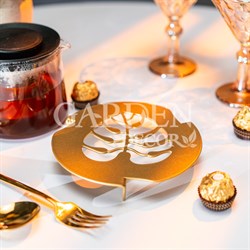 Подставка под горячее Монстера металл золотая 16см 300-132G