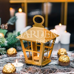 Подсвечник новогодний Фонарь золотой металл 730-085G