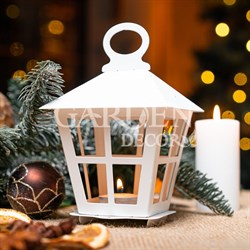 Подсвечник новогодний Фонарь белый металл 730-085W