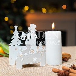 Подсвечник новогодний Снеговик металл белый 730-071W