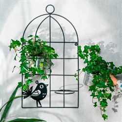 Подставка настенная Птичка на 2 цветка металл 15-829B