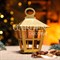 Подсвечник новогодний Фонарь золотой металл 730-085G - фото 88744